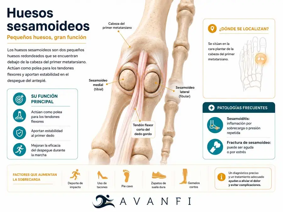Los huesos sesamoideos, su función y causas de inflamación que pueden desembocar en una sesamoiditis. 