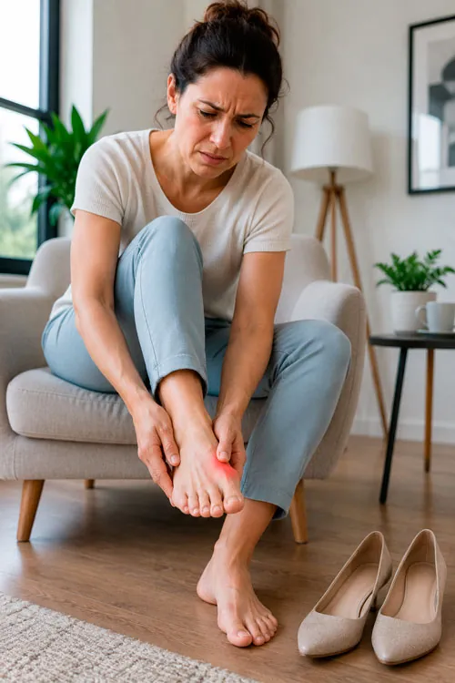 Paciente que sufre de hallux valgus antes de la cirugía